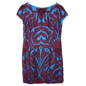 Nanette Lepore Sheath Dress Sz 10 - Style 042-4977 Blue/Burgundy Silk EUC